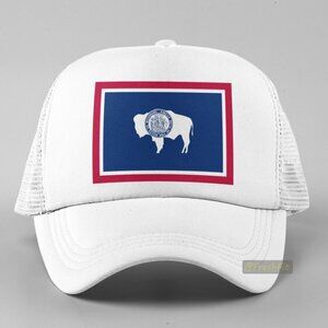 🆕Wyoming State Flag White Foam Trucker Hat Mesh Snapback Cap
